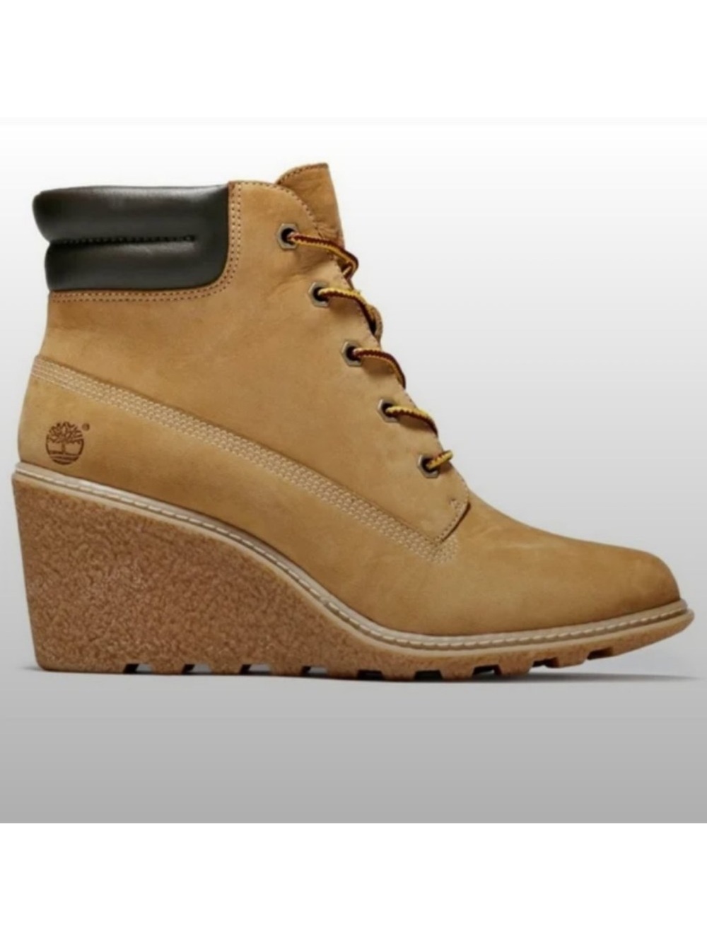 Timberland Wedge Ankle Boots Wheat Nubuck Lace Up Size 8.5